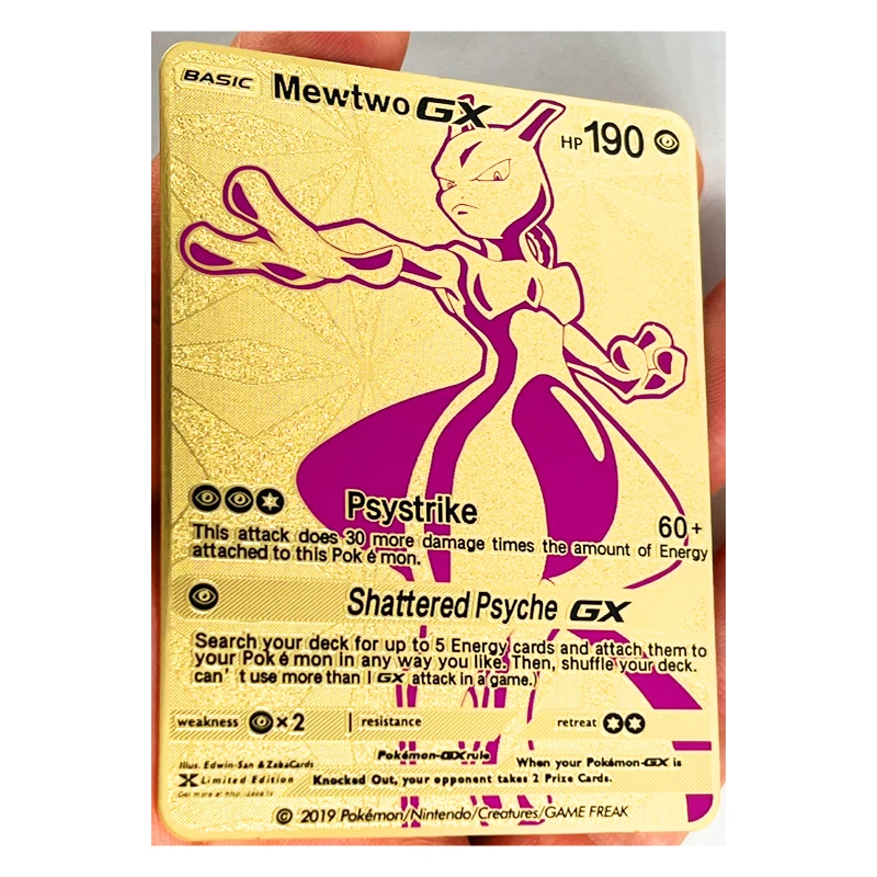 Pokemon 27 Styles New Mewtwo GX MEGA Gold Metal Card Super Game