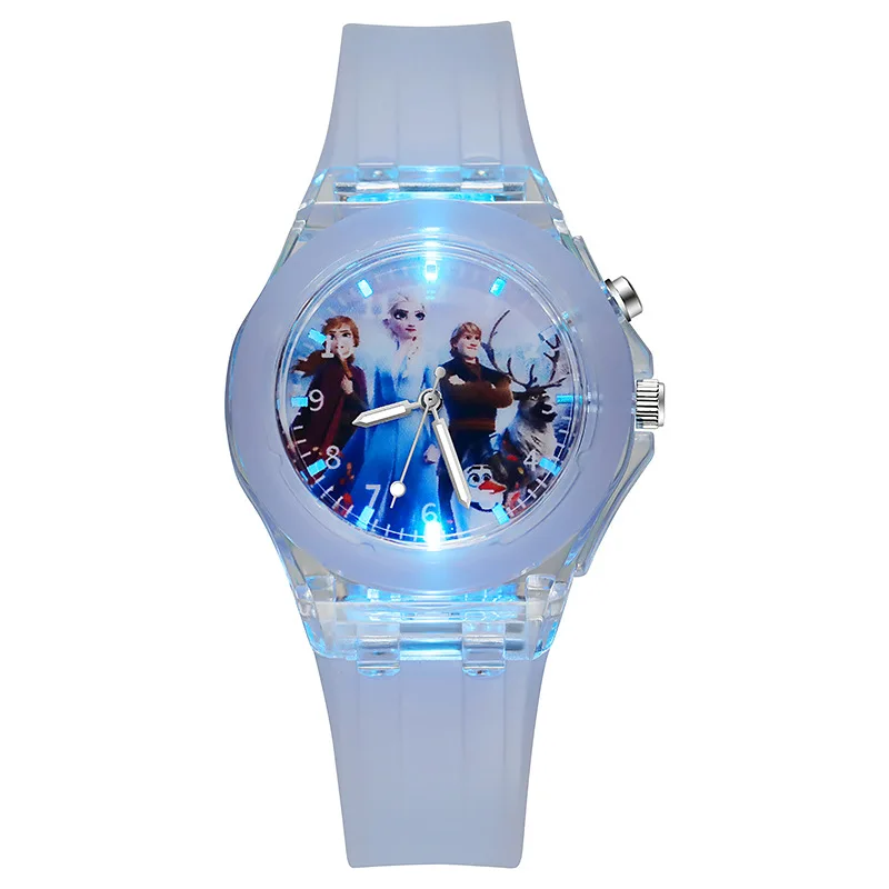 Disney Girls Kids Watches Children Watch Frozen Princess Aisha Sophia Luminous Student Colorful LED Light Women Lady Clock