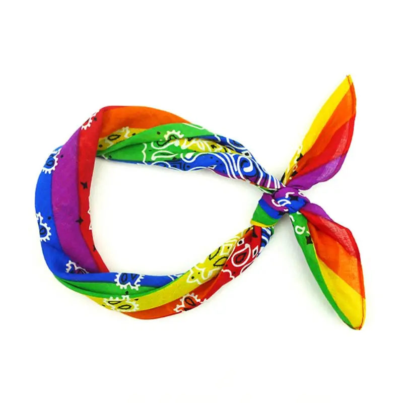 

Rainbow Stripes Paisley Floral Women Girl Cotton Pocket Square Scarf Cute Rabbit Ear Headband Bandana Hip-Hop Wristband Neck Tie