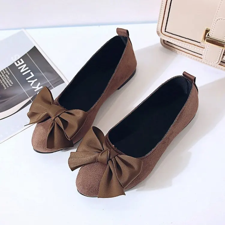 

Bow Shoes Women's 2019 Autumn New Style Low Price Amount of Running Shoes Korean-style Suede Pointed Shallow Mouth Moccosins