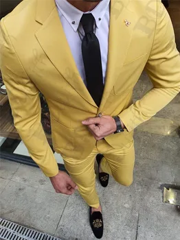

Men Wedding Suits Notch Lapel Yellow Formal Business Costumes Groom Tuxedos Men Dinner Party Dress 2 Pcs Suit Men Clothes