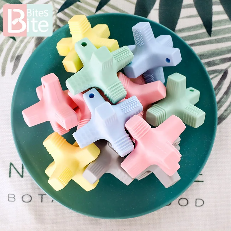 1pc Baby Teether Silicone Cross Food Grade Perle Silicone Bead Rodent Baby Chew Toys Tiny Rod Children'S Goods Toys Newborn Gift