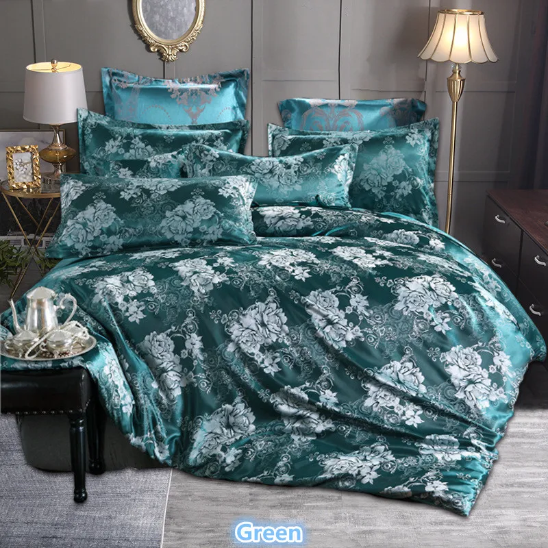 Luxury Silky Jacquard Fabric Duvet Cover Pillow Shams Set 9 Size Single Twin Double Full Queen King Size Comforter Bedding Sets