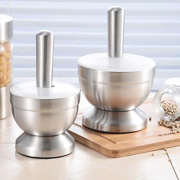 

Stainless Steel Mortar and Pestle Spice Grinder with Silicone dust cover Anti Slip Base and Comfy Grip Dishwasher Safe
