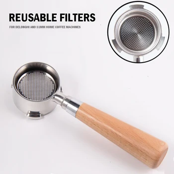 

Environmental Protection Reusable Filter Coffee Machine Wood Handle Filter Basket Coffee Cups for Delonghi EC680/EC685