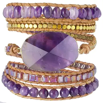 

SUNYIK Natural Stone Beads 5 Layers Leather Wrap Bracelet for Women Bohemia Handmade Braided Crystal Bangle Charms Jewelry Gifts