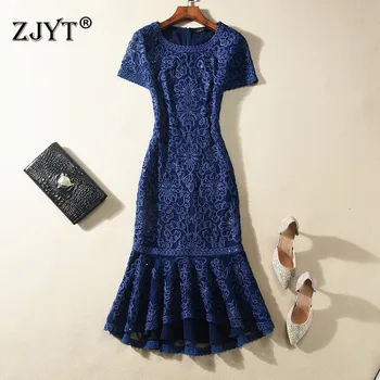 

Plus Size Dresses for Women 3XL 4XL 5XL Top Quality Summer Designer Short Sleeve Vintage Embroidery Trumpet Prom Party Dress