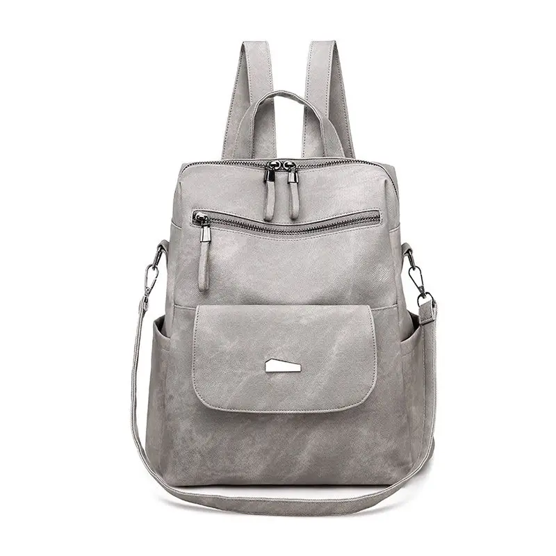 Gray SOULSPRING рюкзак женский женский PU кожаный рюкзак Противоугонный высококачественный мягкий городской модный рюкзак для девочек - Цвет: Gray