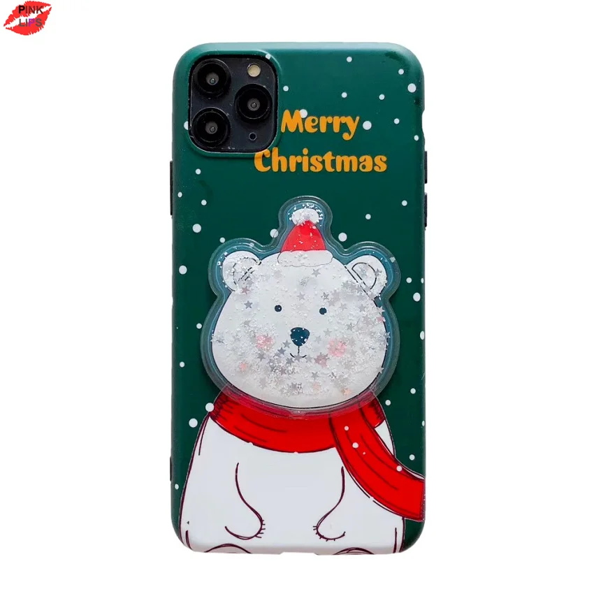 Glitter Christmas Deer Bear Phone Case For iPhone XR 11 Pro XS Max X 8 7 6 6s Plus Dynamic Liquid Quicksand Bling Sequins Cover (6)