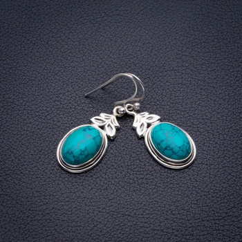 

Natural Tibetan Turquoise Handmade 925 Sterling Silver Earrings 1.5" D3471