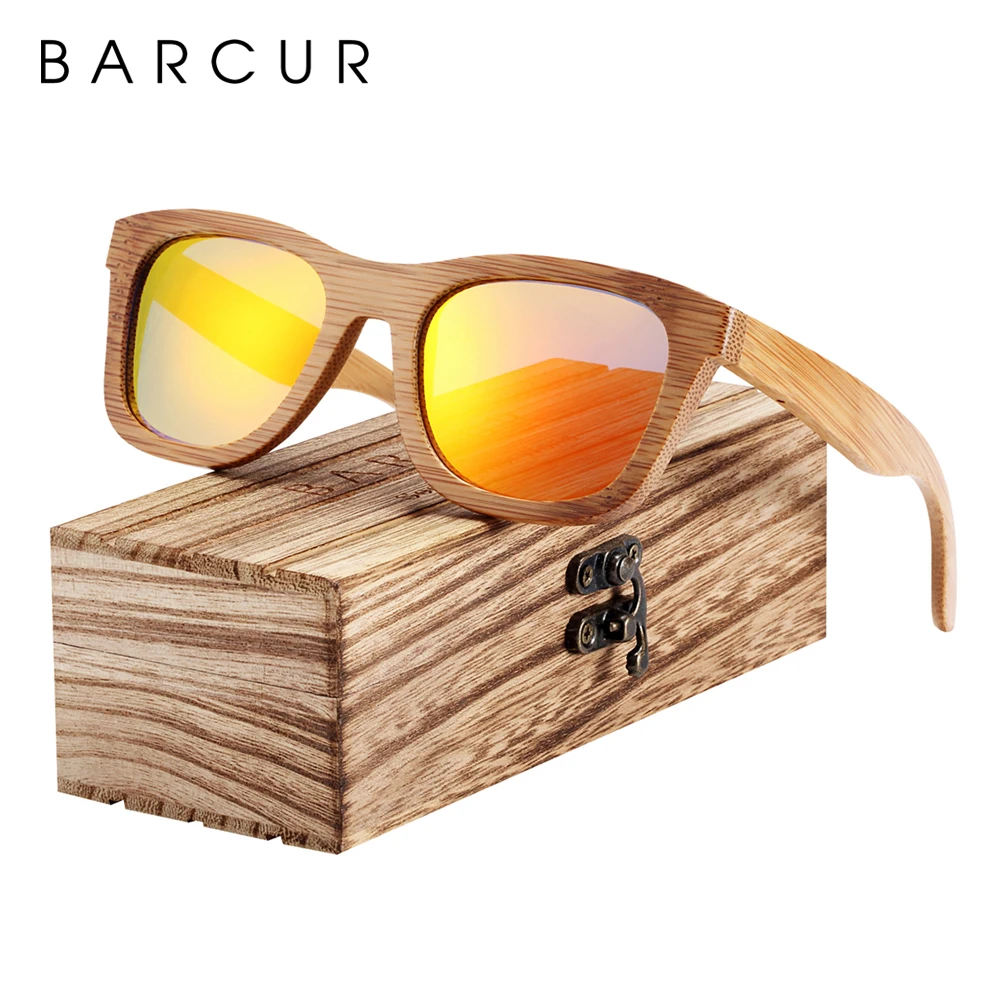 Buy BARCUR Bamboo Sunglasses Men Retro Vintage Wood Sun Glasses Women Polarized Mirror Coating Lenses Eyewear