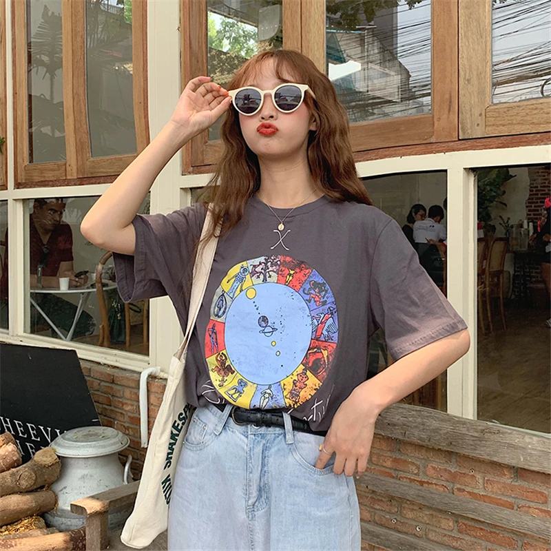 衆院 女性用プリントtシャツ シンプルな韓国風プリントtシャツ 女性用トップス 純正値下げ Microclin Com