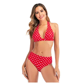 

Cute Sexy Women's Dot Print Biquini Simple Hight Waist Bandage Ladies Bikini Set Push-Up Swimwear Summer Beachwear Swimsuit