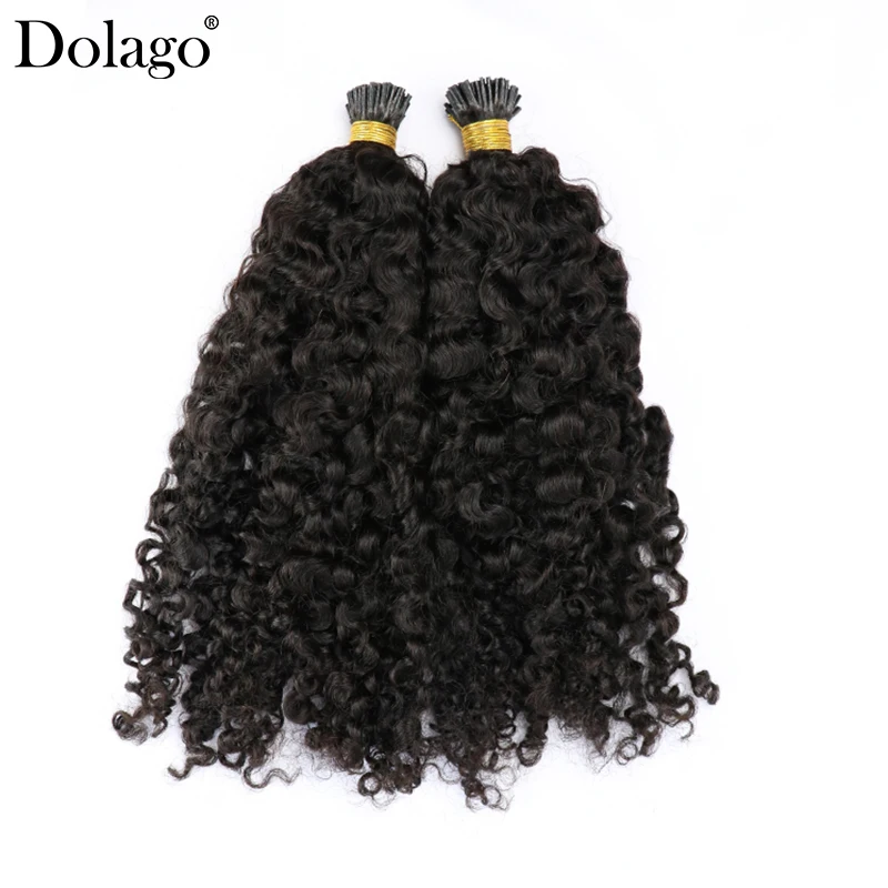 3B 3C Afro Kinky Curly Human Hair Brazilian Virgin Hair I Tip Microlinks Extensions Hair Bulk Natural Black Color For Women