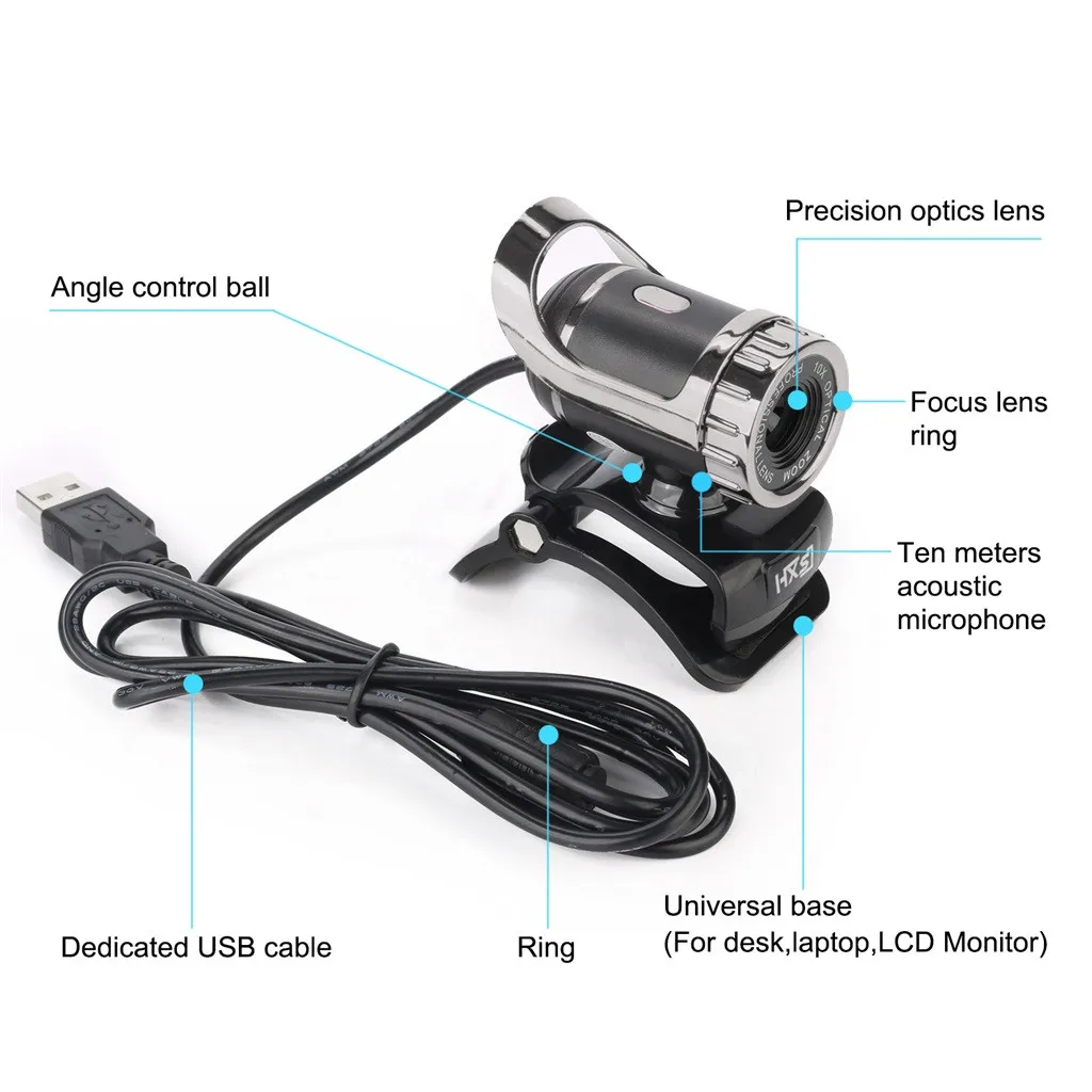 HXSJ веб-камера 480P HD видео веб-камера с микрофоном USB Plug and Play для ПК USB2.0 3,0 Встроенный n звукопоглощение