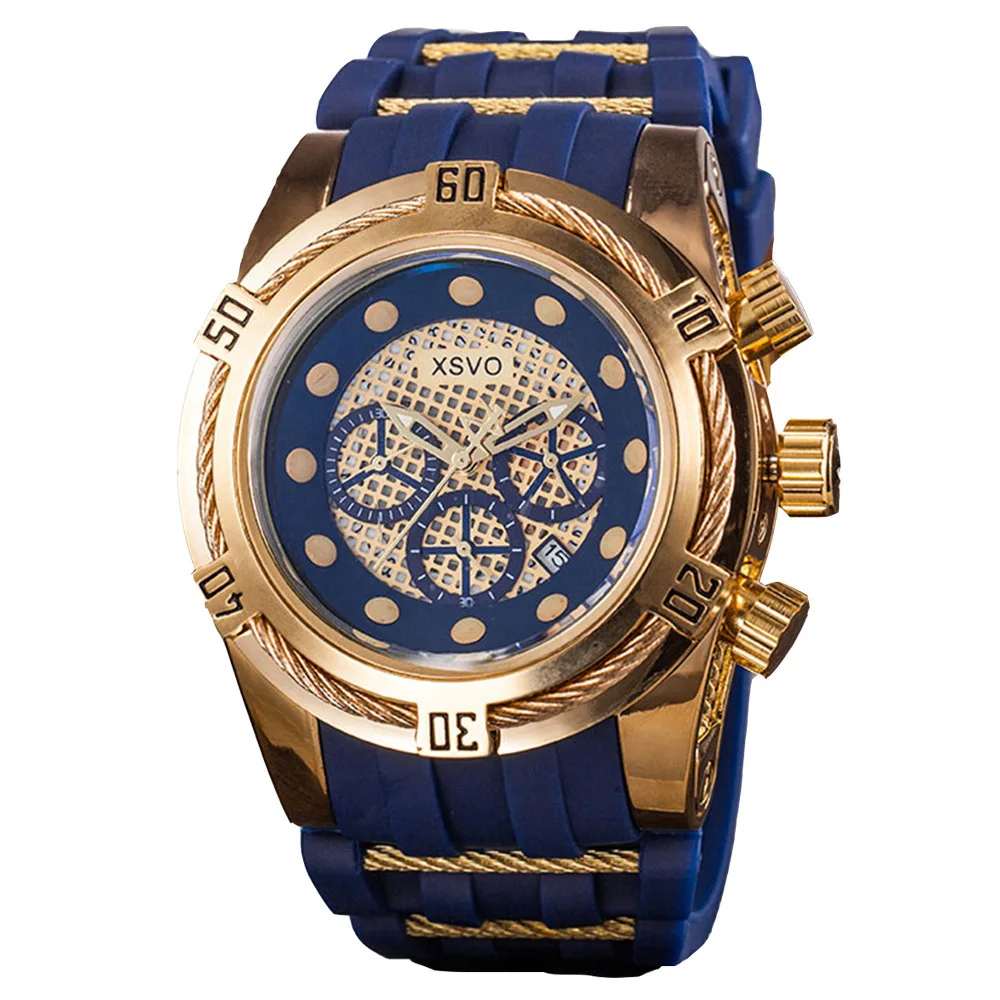 

Xsvo New Style Hot Selling Fashion Three Eye with Calendar Large Dial Silicone Band Quartz MEN'S Watch