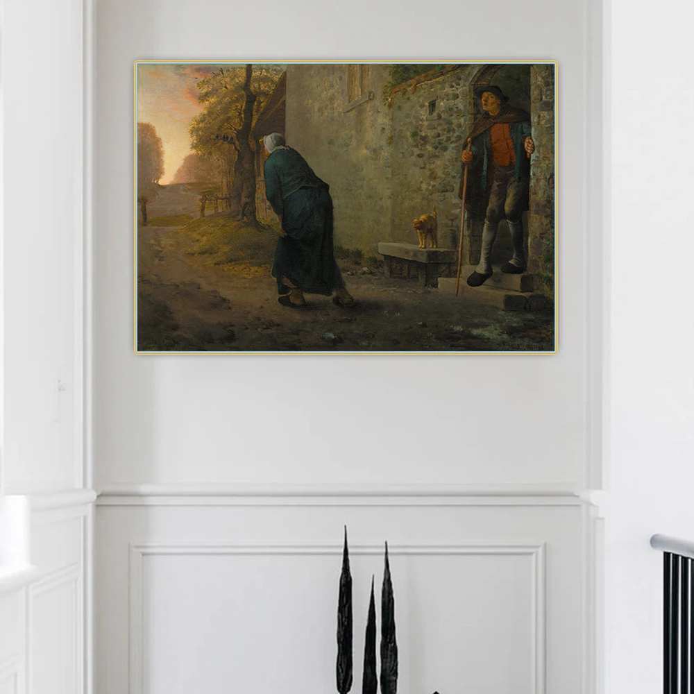 

Citon Jean Francois Millet《Waiting》Canvas Art Oil Painting Artwork Poster Picture Wall Decor Backdrop Home Decoration