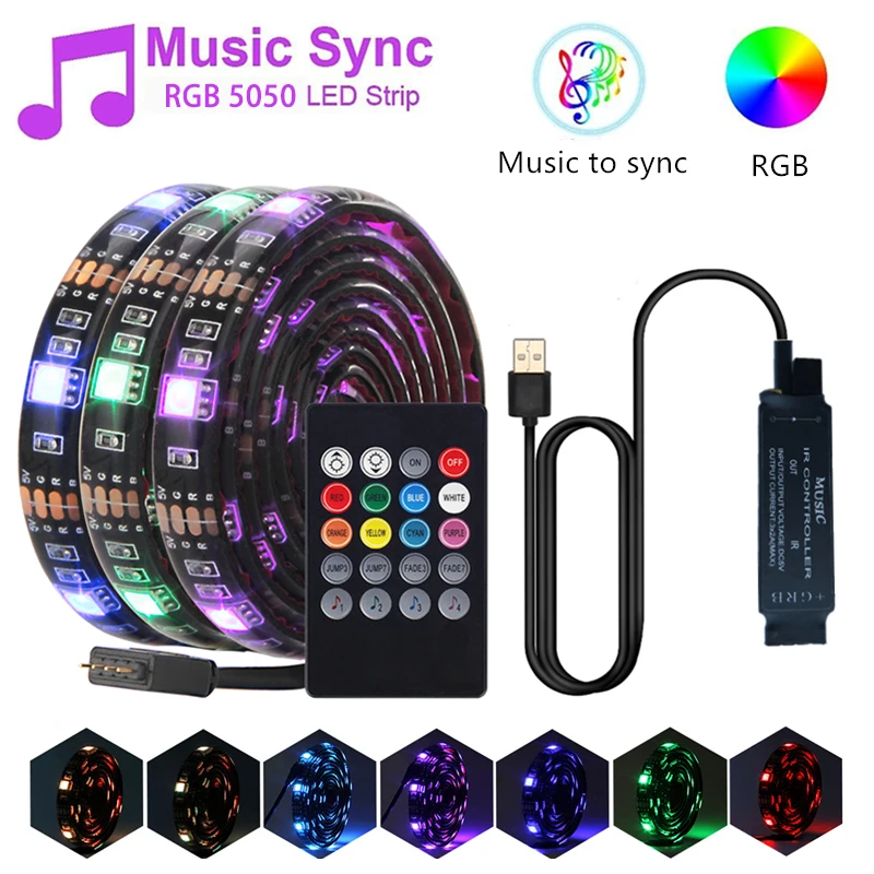 Светодиодная лента для синхронизации музыки USB RGB 5050 гибкая светодиодная ИК