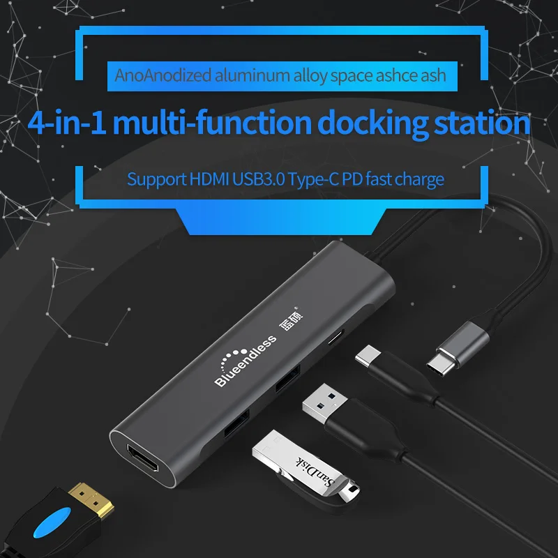 Blueendless usb c hub USB3 1 Type C to 3 port USB3 0 HDMI and Type 3