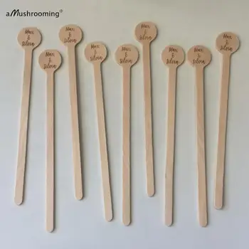 

100pcs Personalized Wedding Stir Sticks with Name Cocktail Party Drink Toppers Drink Stirrers Home Bar Wooden Beverage Sticks