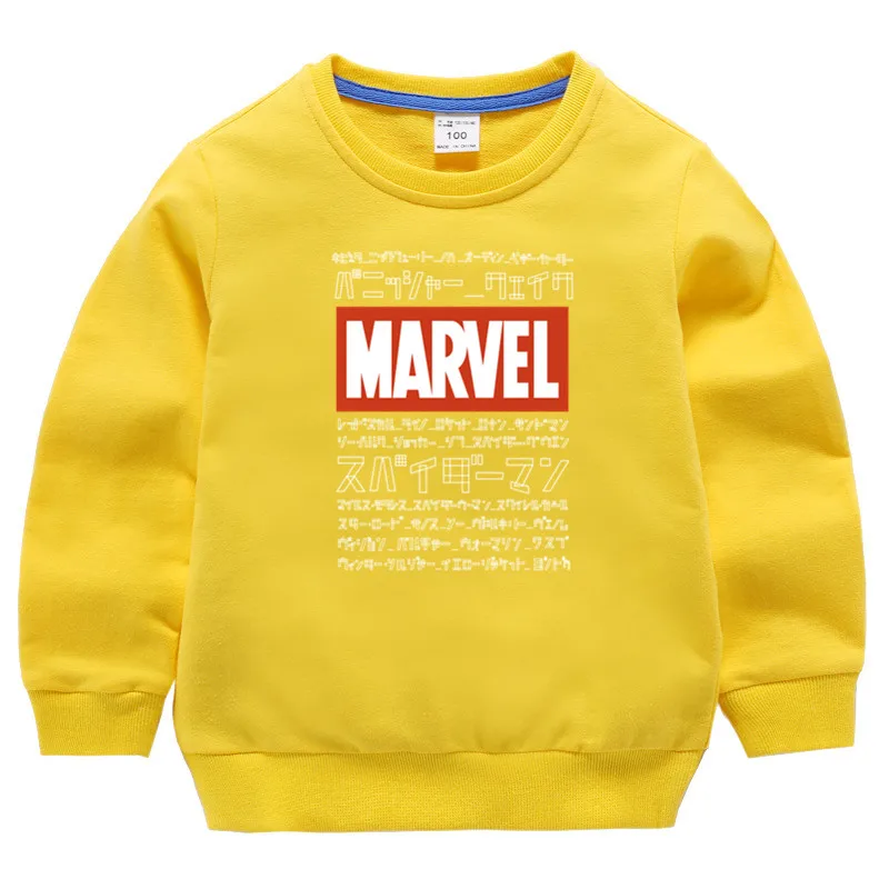 T124B-yellow Детский хлопковый пуловер с принтом Marvel для девочек; топы для маленьких мальчиков; осенняя одежда; толстовки для мальчиков - Цвет: T124B-yellow