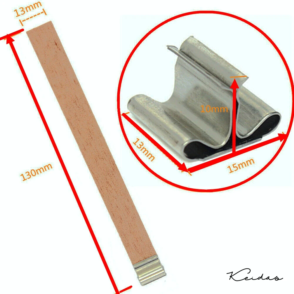 Eco-friendly Wooden Wicks Smokeless Soywax Candle Wicks with Iron Stands 50pcs/pack for DIY Candle Making 130x13mm