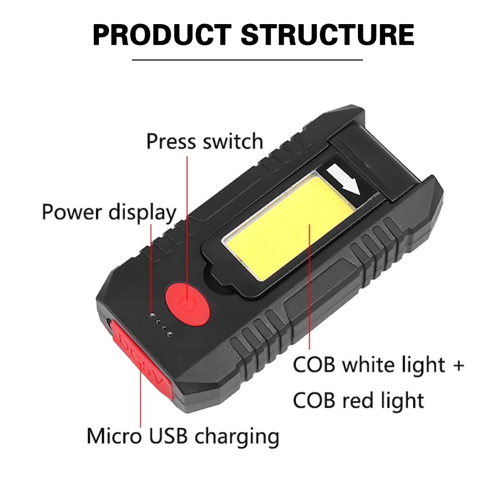 New COB LED Magnetic Work Light Car Garage Mechanic Home Rechargeable Torch Lamp USB Charging LED Flash Light Outdoor Sport