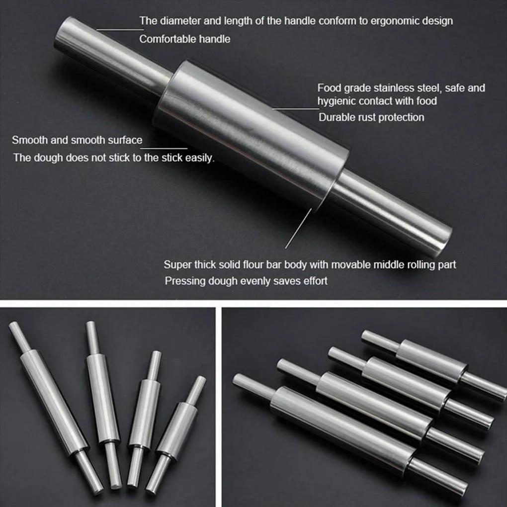 Steel Rolling Pin Paste Pizza Cookies Pastry Dough Roller Home Bakery Baking Tool