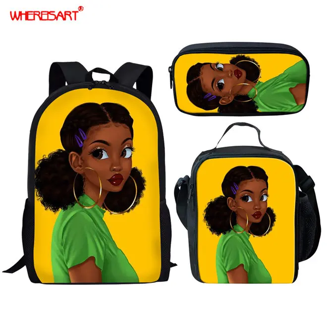 WHEREISART Melanin Poppin черные школьные сумки для девочек-подростков женский рюкзак для путешествий сумка для девочек Прямая мочилы Feminina - Цвет: YQ4108CGK