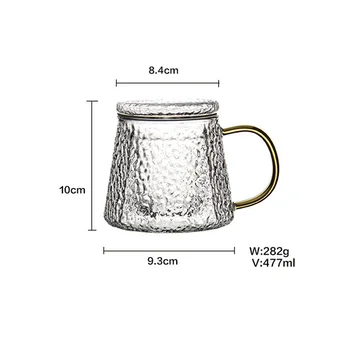 

Hammer pattern color material handle tea cup high temperature resistant high borosilicate double-layer tea leaking cup with lid
