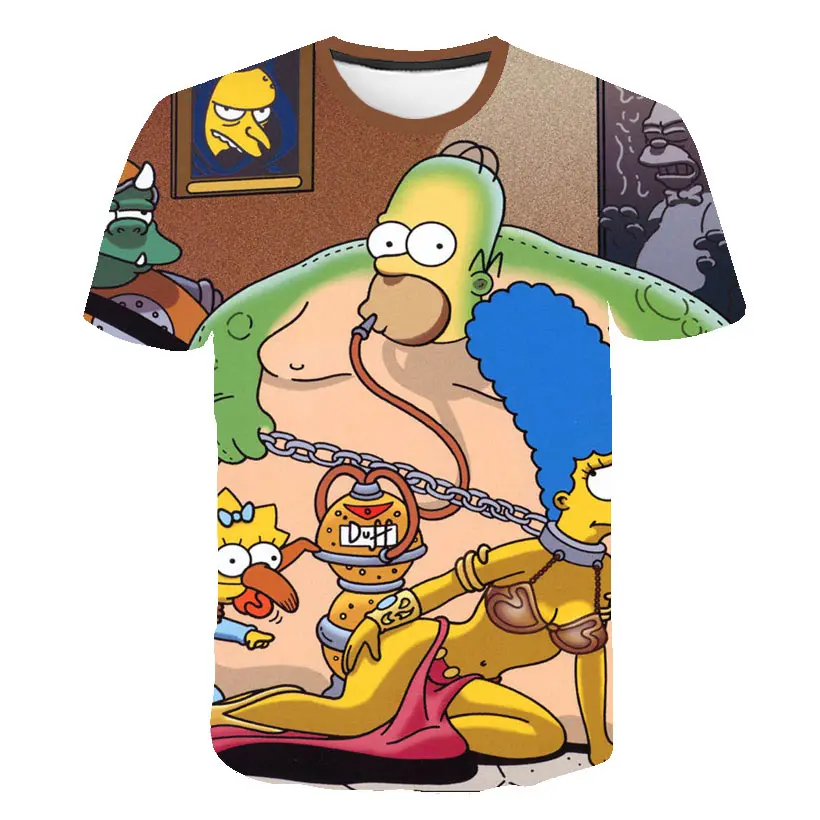 Новинка, футболка с героями мультфильма Симпсоны, футболка с черепом, мужские топы, одежда с коротким рукавом, 3D принт, уличная одежда, хип-хоп футболки, футболки