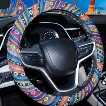 

Flax Steering Wheel Cover National Style Breathable Anti Slip Protector Interior Accessories 38*3.4cm Universal Portable Useful