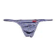 blue stripe Мужские пикантные стринги хлопковое бикини Танга g-стринги мужские с заниженной талией Нижняя часть купальника/нижнее белье с принтом пляжные для солнечных ванн, детское нижнее белье - Цвет: blue stripe