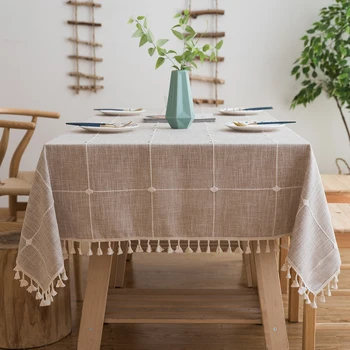 

Plaid Table Cloth Dinner Rectangular Antiderapant Tablecloth Stripe Table Cover With Lace Tassel Home Kitchen Decor