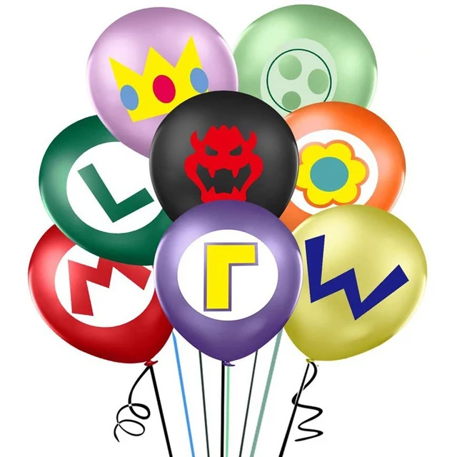 12pcs Super Mario anime Mario bros Luigi Bowser Princess Peach mushroom Theme balloons Children's birthday party decoration sets 16pcs