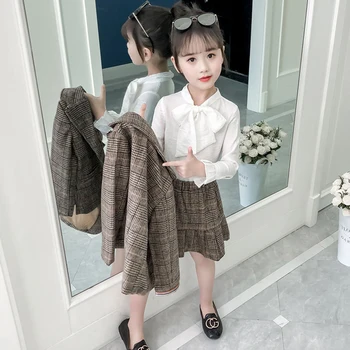 

2019 Kids Autumn Clothes Set for Children Long Sleeve Sets Plaid Jacket +Skirt 2pecs Baby Girl Clothing Sets Girls Outfits
