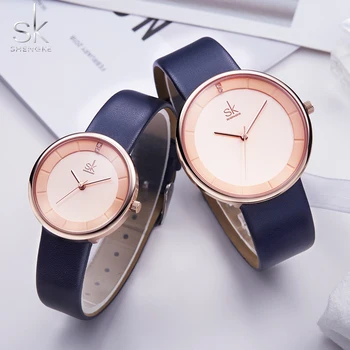 

Shengke 2020 Brand Quartz Couple Watch Set Leather Watches For Lovers Black Simple Women Quartz Watch Men WristWatch Gifts