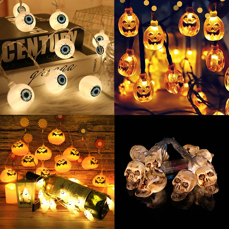 

1.5M10LED Halloween Pumpkin Spider Bat Skull Garland Lamp DIY Hanging Horror Decorations For Home Party Supplies Decoration OUIO
