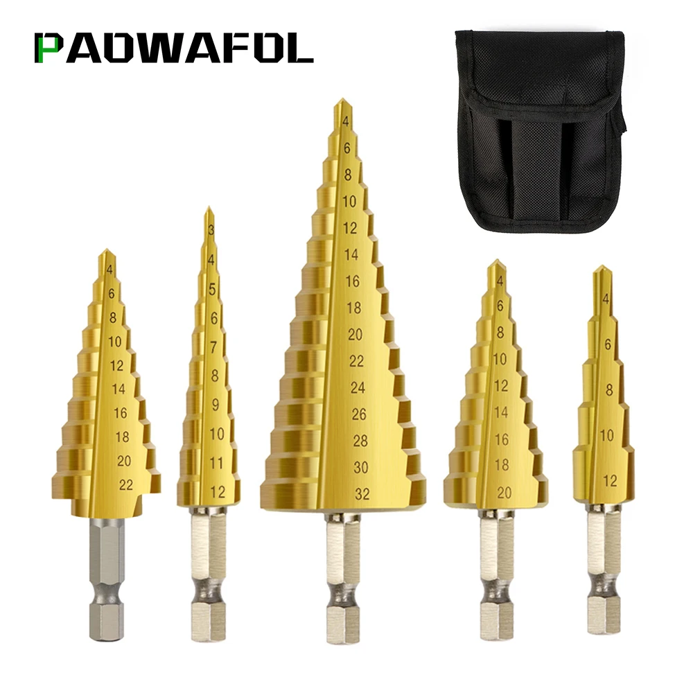 4 12/20/22/32mm Step Drill Bit Hss Titanium Coated Step Cone Metal Hole
