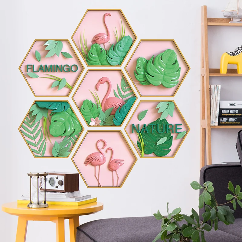 [SHIJUEHEZI] романтические розовые Фламинго наклейки на стену DIY зеленые растения