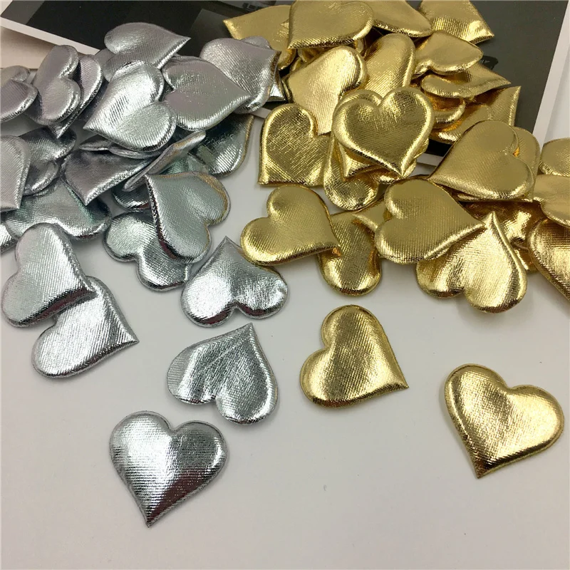 100Pcs Gold/silver Sponge Padded Heart Ornaments DIY Craft Kids Hair Accessories Materials Wedding Party Decor Embellishments