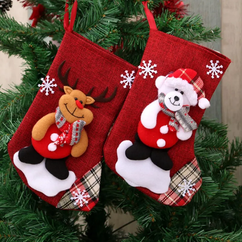 

Christmas Stocking Children Gift Bag Candy Bag Xmas Tree Decoration Santa Claus Snowman Tree Toy Hang Decorations for Home
