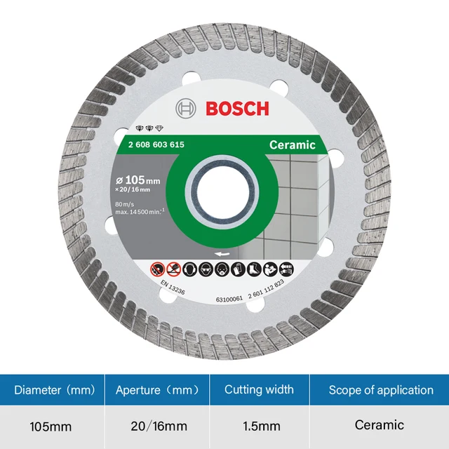 Bosch-disco de diamante de 105mm, hoja de mármol General, Material de mármol, ladrillo vitrificado de hormigón, corte de hoja seca y húmeda, amoladora angular 5