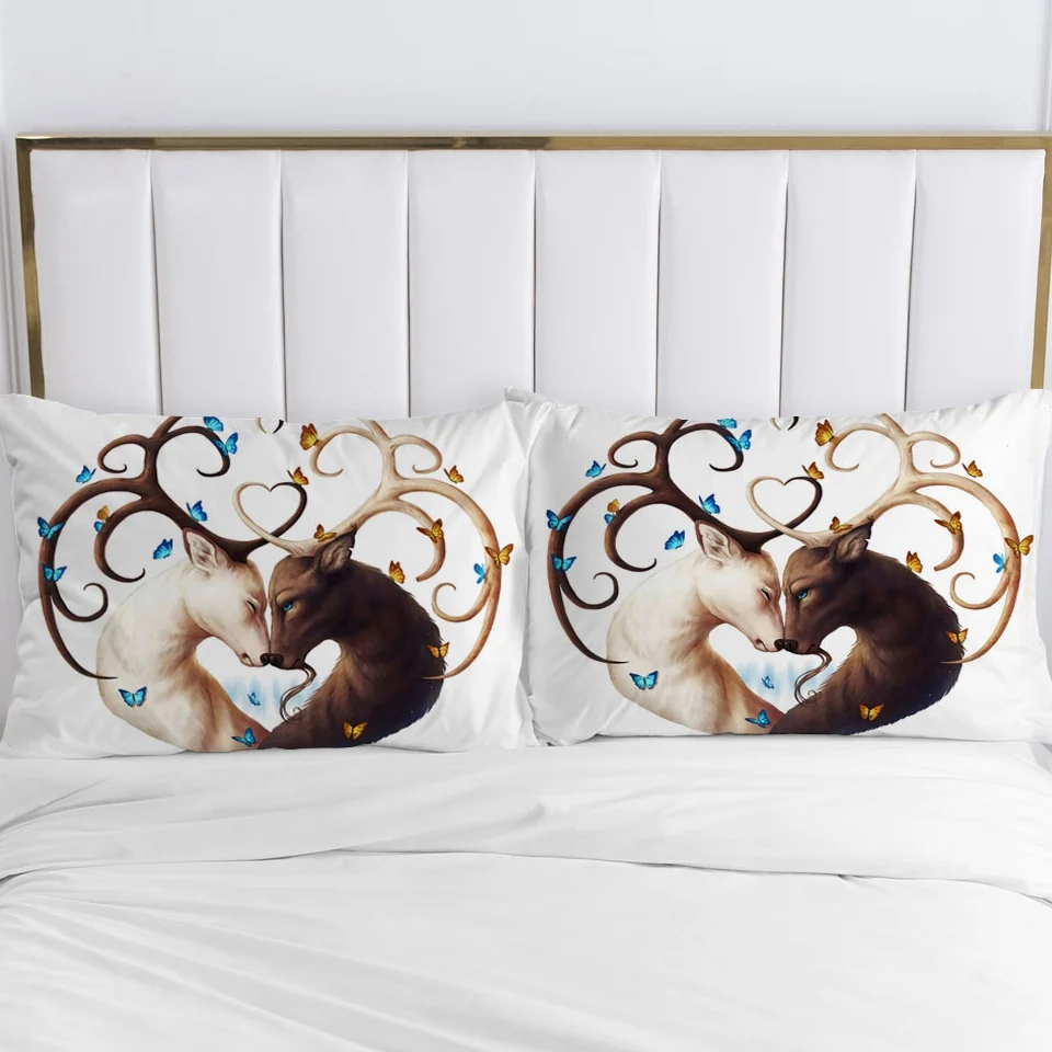 

2pc Pillow Case Pillowcase 50x70 50x75 50x80 50x90 80x80 70x70 Decorative Pillow Cover Bedding Animal yinyang deer