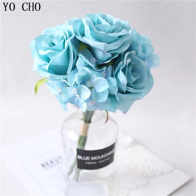 YO CHO 7Heads Silk Roses Wedding Bouquet Artificial Flower Mini Silk Flowers Autumn Farmhouse Home Decor Rose Wedding Decoration