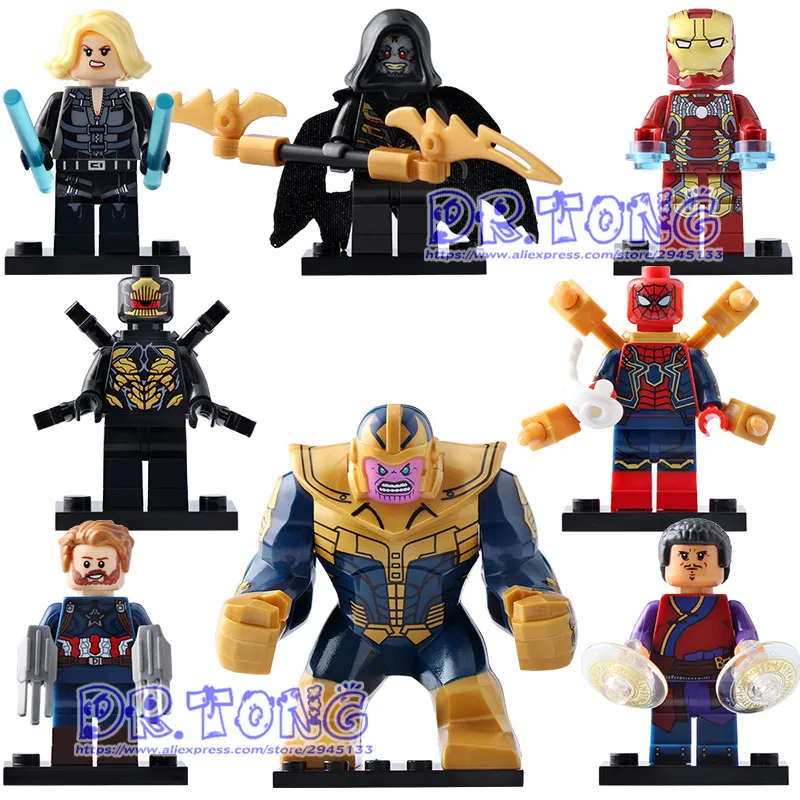 

50pcs Building Blocks Thanos Wong Black Widow Captain America Spiderman Iron Man Figures Bricks Action Toys For Kids X0186