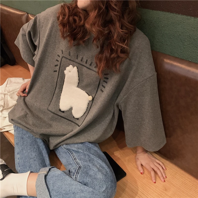 Women Alpaca Animal Printed Casual Loose Oversize Top T-Shirt 2022 Sadoun.com