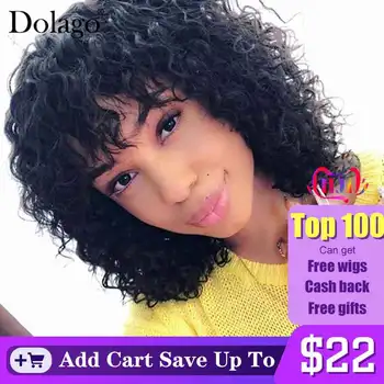 

Deep Curly 13x6 Lace Front Human Hair Wigs With Bangs 150 Density Brazilian Short Bob Lace Frontal Wig Pre Plucked Dolago Remy