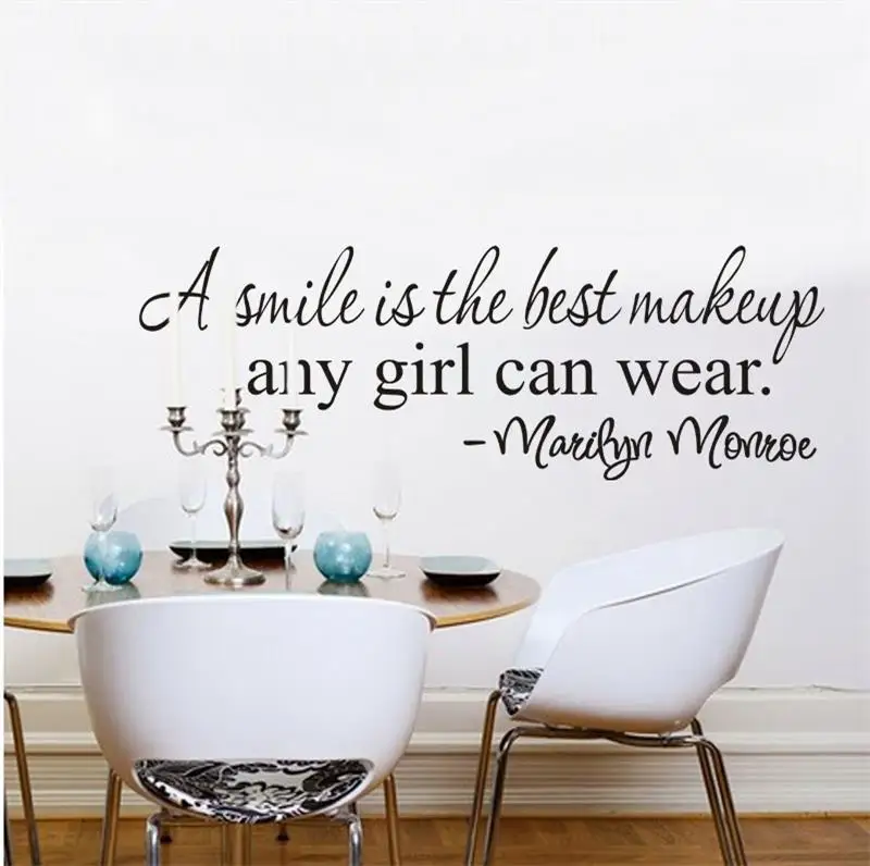 A Smile Is The Best Makeup Marilyn Monroe Inspirational Quote Wall Stickers Girl Home Decor Vinyl Decal Room Mural Art Wall Stickers Aliexpress