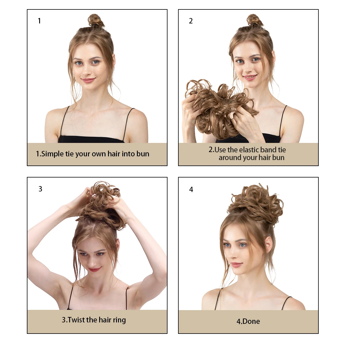 지저분한 머리 롤빵 ElasticSynthetic Scrunchie Hairpieces 여성용 Chignon Updo 도넛 곱슬 머리 로프 고무 밴드 랩 포니 테일